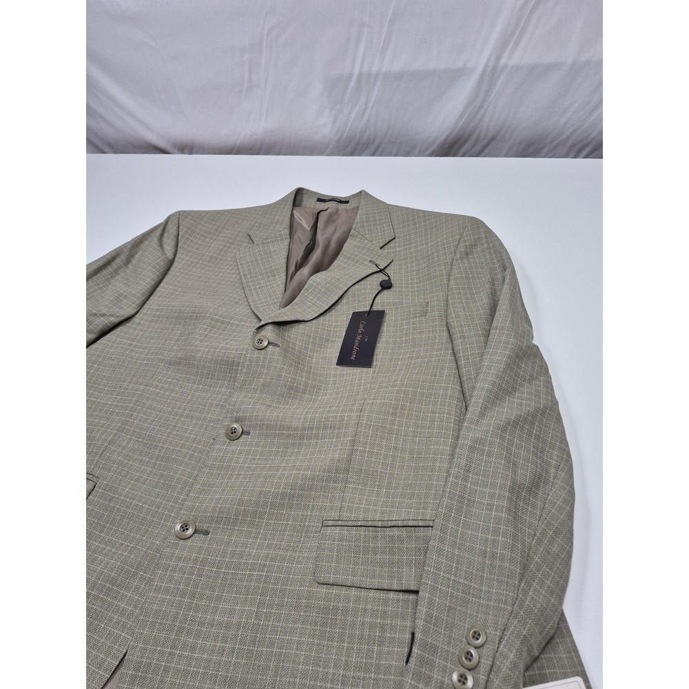 Carlo Mandrone Blazer Mens 46R Beige Wool Check 3 Button Sport Coat NWT - Picture 2 of 11